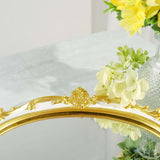 Metallic Gold/White Oval Resin Decorative Vanity Serving Tray, Mirrored Tray with Handles