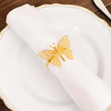 4 Pack | Gold Metal Butterfly Napkin Rings, Decorative Laser Cut Cloth Napkin Holders