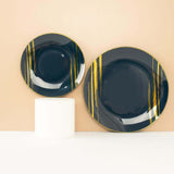 10 Pack | 7inch Navy Blue and Gold Brush Stroked Round Plastic Dessert Plates