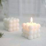 White Bubble Cube Long Burning Paraffin Wax Candle Set, Unscented Decorative Pillar Candle Gift