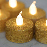 12 Pack | Gold Glitter Flameless LED Candles | Battery Operated Tea Light Candles