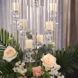 33inch Clear 7 Arm Crystal Cluster Round Taper Candelabra, Candle Holder Pillar Candles Mirror Base