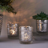 6 Pack | Silver Mercury Glass Primrose Candle Holders, Votive Tealight Holders