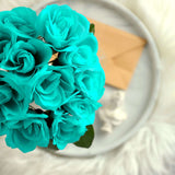 12inch Turquoise Artificial Velvet-Like Fabric Rose Flower Bouquet Bush