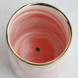 8" Pink | White Marble Swirl Ceramic Flower Pot Succulent Planter with Metal Gold Stand