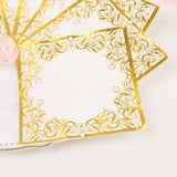 20 Pack White 3 Ply Premium Paper Cocktail Napkins with Gold Foil Lace, Soft European Style Wedding