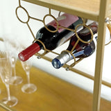 3ft Gold Metal 2-Tier Bar Cart Wine Rack With Wooden Serving Trays, Kitchen Trolley 5 Wine Bottles