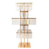 40inch Crystal Pendant Table Centerpiece in 5-Tier Gold, Square Flower Stand Metal Vase#whtbkgd_99
