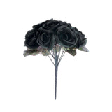 12inches Black Artificial Velvet-Like Fabric Rose Flower Bouquet Bush