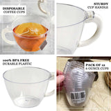 25-Pack Disposable Plastic Coffee Cups with Handles - 6oz Transparent Blush Hard Tea Mugs