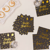 20 Pack Black Gold Happy Birthday Paper Cocktail Napkins With Foil Print, Soft 2-Ply Disposable