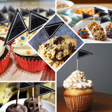 50 Pack | 3inch Black Triangle Flag Cupcake Cocktail Food Topper Picks