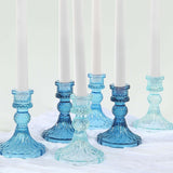 6 Pack Assorted Blue Diamond Pattern Glass Pillar Votive Candle Stands