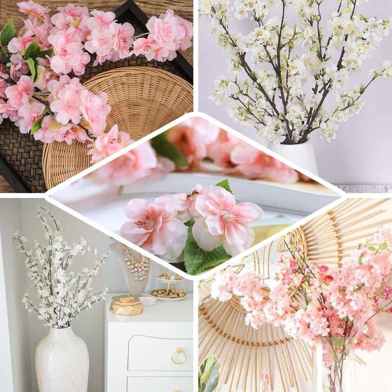 Mixed cherry blossom arrangements in white and pink