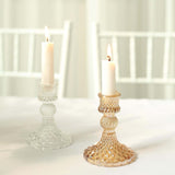 6 Pack | 4inch Gold Glass Diamond Pattern Pillar Votive Candle Stands