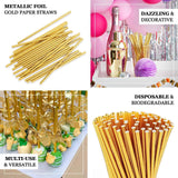 50 Pack | 8inch Metallic Gold Foil Biodegradable Paper Drinking Straws