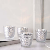 Metallic Silver Mercury Glass Votive Candle Holders, Tealight Candle Holders - Geometric Designs