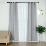  Silver Faux Linen Curtains, Semi Sheer Curtain Panels with Chrome Grommet