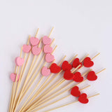 100 Pack Red Pink Eco Friendly Bamboo Heart Skewers Cocktail Sticks, 5inch Biodegradable Fruit