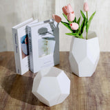 Set of 2 | Geometric Flower Vases, Matte White Modern Glass Vases Table Centerpiece - 5inch | 8inch