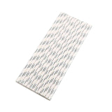 25 Pack 8" White/Silver Striped Disposable Paper Straws