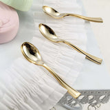 24 Pack | Gold 4inch Heavy Duty Plastic Mini Dessert Spoons, Disposable Silverware