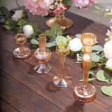 Set of 4 Assorted Gold Glass Taper Votive Candle Stands, Lined Crystal Glass Tea Light