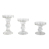 Set of 3 Clear Premium Glass Taper Candle Holders with Round Candle Tray#whtbkgd