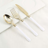 24 Pack | Gold 7inch Heavy Duty Plastic Forks with White Handle, Plastic Silverware