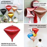 3 Pack | 16inch Shiny Red 4D Diamond Self-Sealing Reusable Foil Balloon