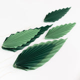 Set of 6 Mixed Green Leaves Hanging Paper Fans Backdrop Decor, Pre-Strung Foldable Tropical Palm