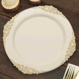 10 Pack | 10inch Ivory Gold Leaf Embossed Baroque Plastic Dinner Plates