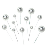 12 Pcs | Silver Faux Pearl Balls Cake Topper Picks, Foam Balloon Cupcake DIY Decor Supplies#whtbkgd