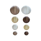 Set of 8 Natural Brown Hanging Paper Lanterns Assorted Sizes, Decorative Round#whtbkgd