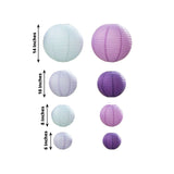 Set of 8 Mixed Purple White Hanging Paper Lanterns, Decorative Round Chinese Sky Lanterns