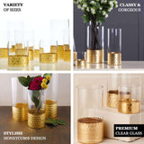 2 Pack | 12inch Glass Cylinder Vases with Gold Honeycomb Base | Glass Candle Holder Set