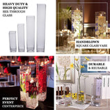 12 Pack | 14inch Heavy Duty Square Glass Cylinder Vases, Clear Glass Flower Vase