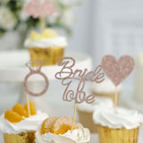 24 Pack | Blush/Rose Gold Glitter Bridal Shower Cupcake Topper Picks Set