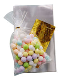 100 Pcs | 6x10inch Clear Gift Goodie Candy Treat Bags & Gold Twist Ties