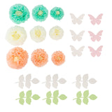 Set of 21 Tissue Paper Flowers Pom Poms Decor Kit – Cream Peach 3D Chrysanth Floral Wall