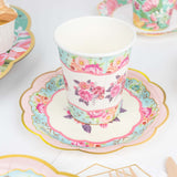 24 Pack | Vintage Mixed Floral Disposable Tea Cup And Saucer Set