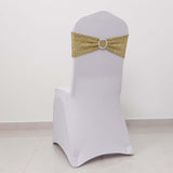 5 Pack Champagne Shimmer Tinsel Spandex Stretch Chair Sashes With Round Silver Rhinestone Chair