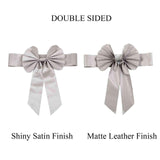 5 Pack | Silver | Reversible Chair Sashes with Buckle | Double Sided Pre-tied Bow Tie Chair Bands | Satin & Faux Leather