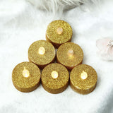 12 Pack | Gold Glitter Flameless LED Candles | Battery Operated Tea Light Candles