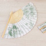 5-Pack Paper Folding Fans Party Favors in White & Sage Green French Toile Pattern, Handheld Fans