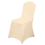 Beige Spandex Stretch Fitted Banquet Slip On Chair Cover - 160 GSM#whtbkgd