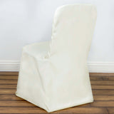 Ivory Polyester Square Top Banquet Chair Cover, Reusable Slip On Chair Cover