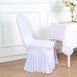 White Ruffle Pleated Skirt Banquet Spandex Chair Slipcover, 1-Piece Stretch Fitted Chair Cover