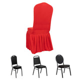 Red Ruffle Pleated Skirt Banquet Spandex Chair Slipcover, 1-Piece Stretch Fitted Chair Cover