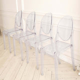 4 Pack Stackable Clear Acrylic Ghost Banquet Chairs with Oval Back, Fully Assembled Armless Event